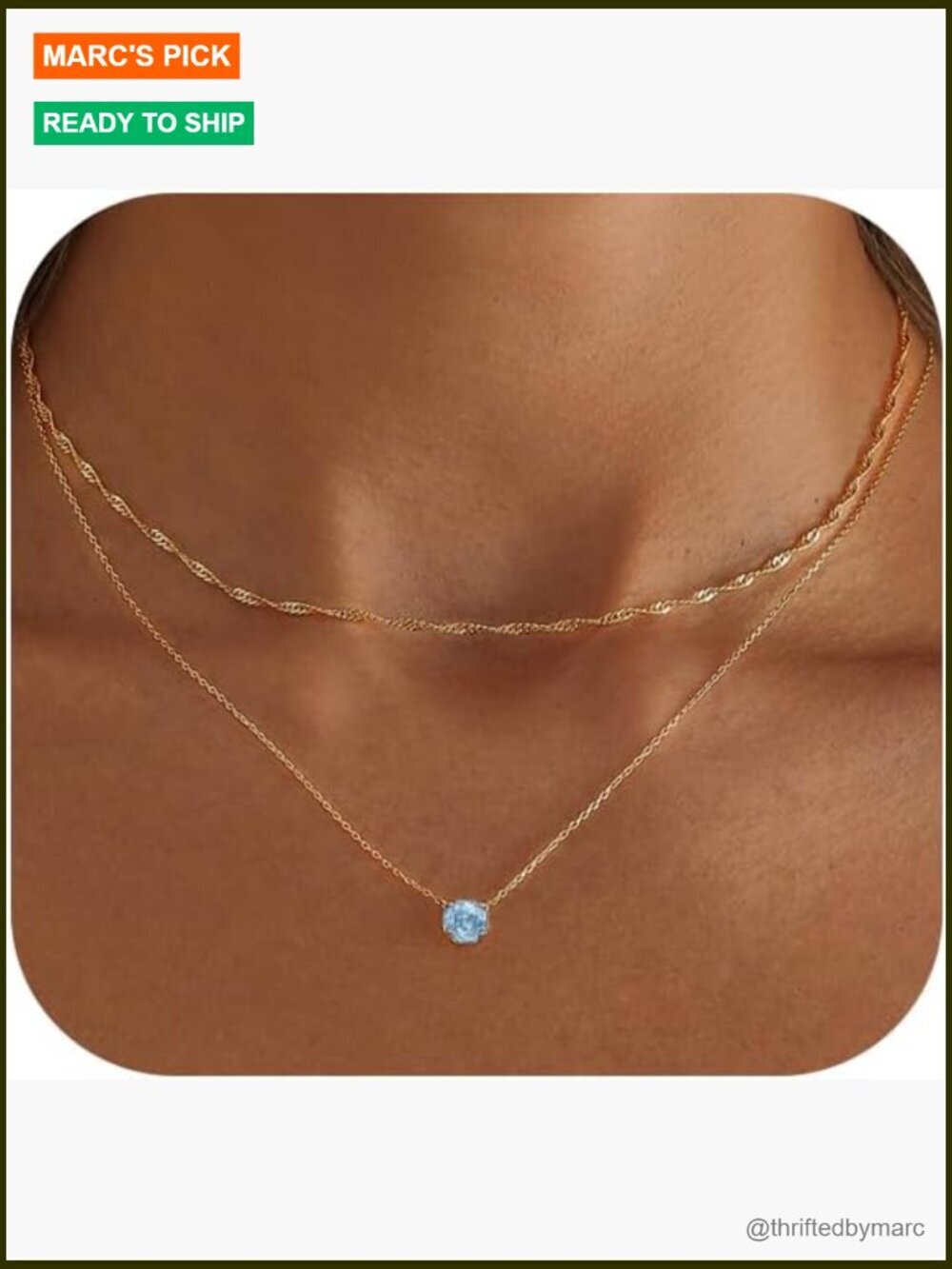 Dainty Gold Layered Birthstone Pendant Necklace with Cubic Zirconia